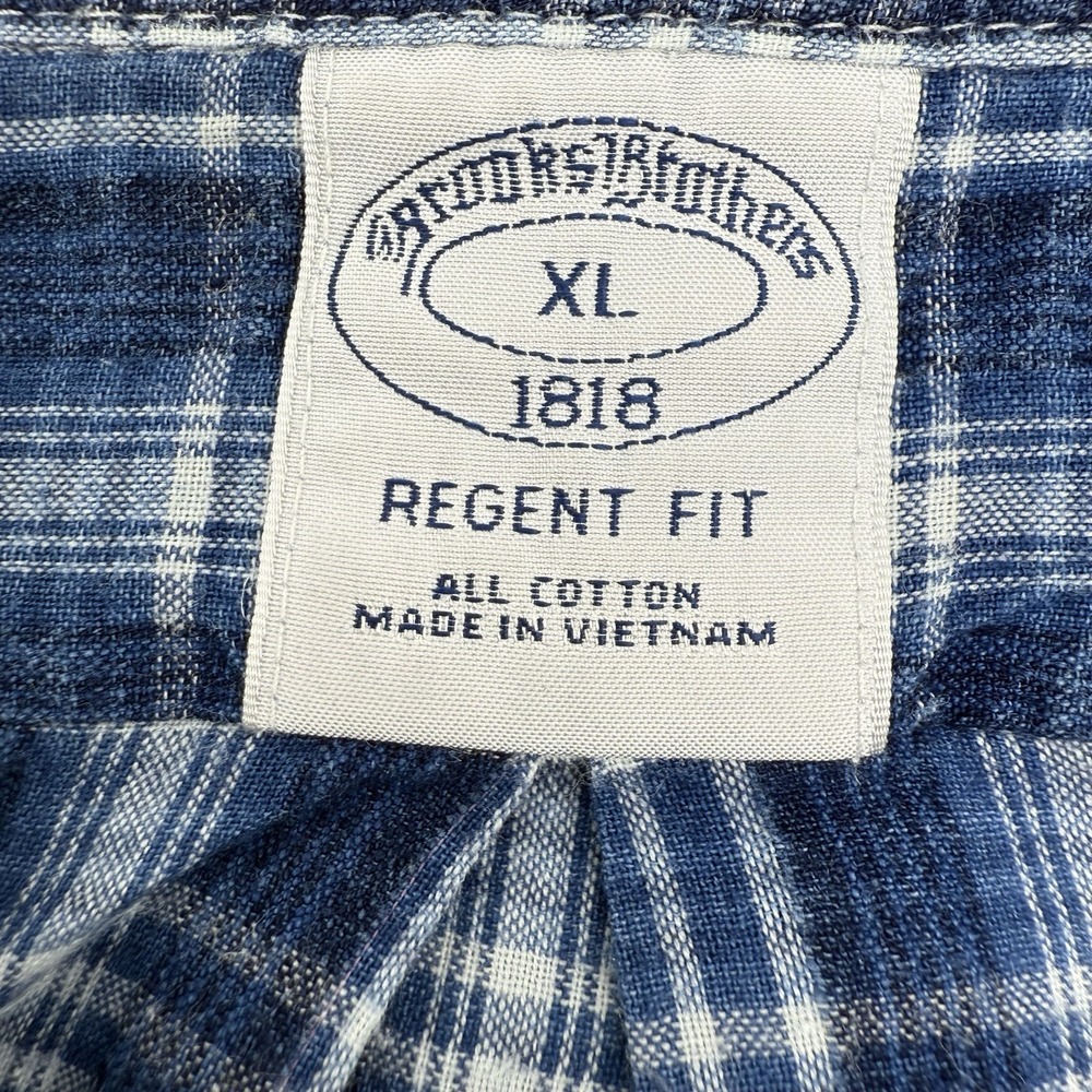 Brooks Brothers Button Down Mens XL Blue Plaid Regent Fit Cotton Long Sleeve - Picture 4 of 5